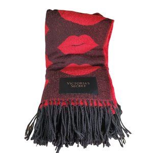 VICTORIA'S SECRET Acrylic Throw Blanket Red & Black Kisses 50 x 60 Fringed 2017